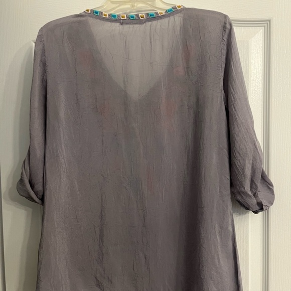 Johnny Was Charcoal Blouse with Colorful Embroidery - Picture 7 of 9